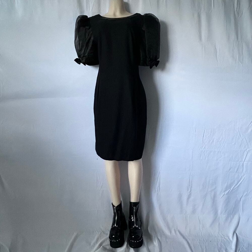 Vintage Michael Marcella Black Dress 14 Puff Sleeve Keyhole ILGWA union made USA